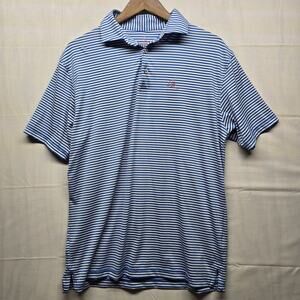 Rhoback Polo Shirt Men Medium Blue White Striped Performance Golf Stretch